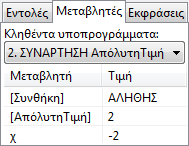 Η καρτέλα Μεταβλητές